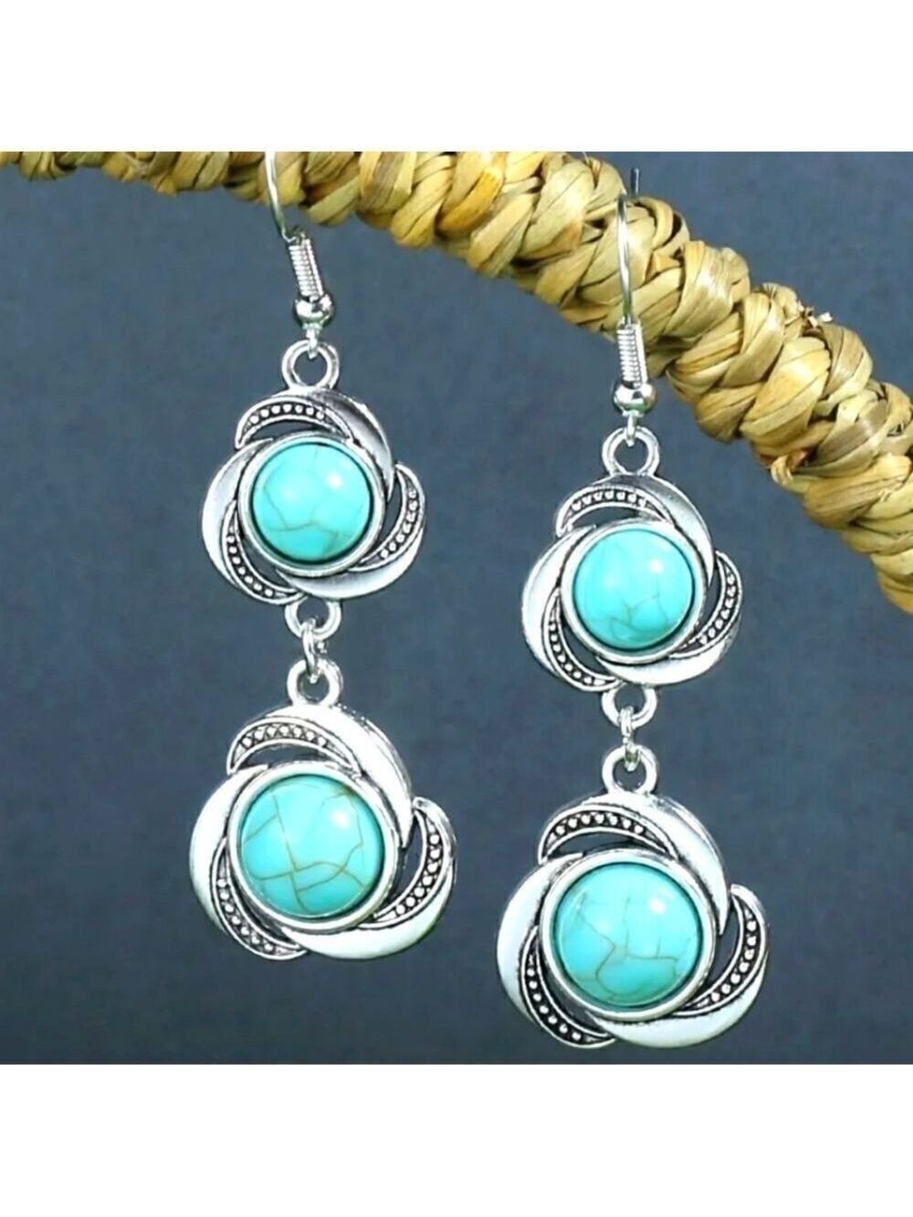 Vintage Turquoise Dangle Drop Earrings Faux